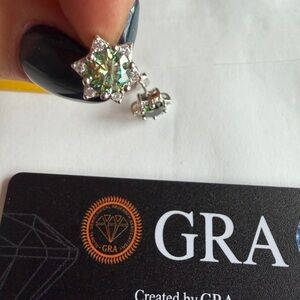 Moossanite 2.0ct Star Earrings with Green Gemstone